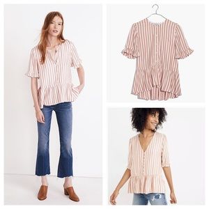Madewell Studio Ruffle-Hem Top in Cecilia Stripe pink cream xxs fits like xs